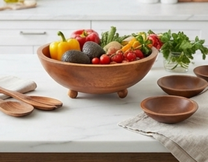 Ensemble de vaisselle ronde élégante en bois, 4 pièces, minimaliste, écologique, durable, pour une utilisation quotidienne - Product Image 5
