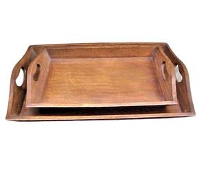 Bandeja de servicio de madera de acacia de la mejor calidad, Juego de 2 piezas con mango, acabado Natural certificado EPCH para hoteles, restaurantes, artesanías de la India - Product Image 1