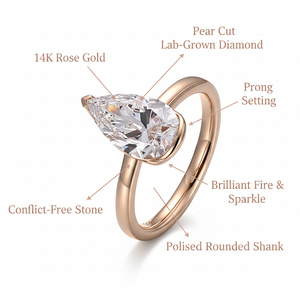 Bague solitaire en or 14 carats avec diamant de laboratoire taille poire couleur E pureté VVS1 certifié IGI, sertie à griffes, pour femme, mariage et fiançailles - Product Image 5