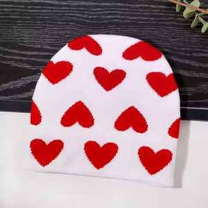 Unisex Heart Pattern Beanie Hat 100% Acrylic Knitted <b>Winter</b> <b>Cap</b> Casual Style Customize Beanies - Product Image 5