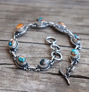 Bracelet ajustable en argent sterling 925 avec turquoise naturelle, 7-8 pouces, bijoux en pierres précieuses faits à la main pour hommes et femmes - Product Image 4