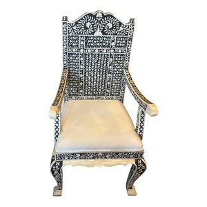Bone Inlay Decorative Chair Luxury <b>Armchair</b> With Solid Back White Upholstery For Living Room Furniture - Product Image 4