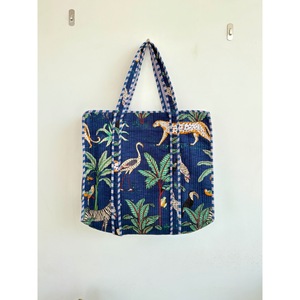 Sac fourre-tout bohème Shyam Export, motif léopard brodé, rayures bleues, ouverture supérieure, fermeture éclair, sac de shopping toutes saisons, usage quotidien - Product Image 1