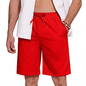 Shorts Bermuda pour Homme Bleu Marine Couleur Unie Taille à Cordon Tissu Oxford Coton Décontracté Taille Moyenne avec Poches - Product Image 2