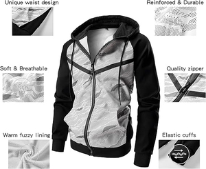 Sudadera con Capucha Camuflada para Hombre, Mezcla de Algodón y Poliéster, Diseño de Dos Tonos, Capucha con Cordón, Bolsillos Laterales, Ropa Urbana - Product Image 3