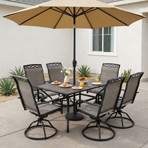 Set da Pranzo Rettangolare a 7 Pezzi con Sei Sedie Grigie, Struttura Solida e Stabile per Giardino - Product Image 1