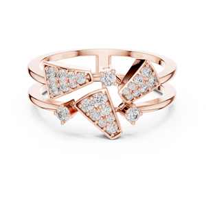Bague Moderne en Grappe, Bague Géométrique Abstraite en Diamant, Bague Asymétrique en Or Prisme, Bague Double Bande Scintillante Mosaïque, Av - Product Image 1