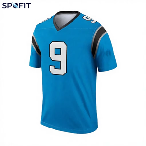 เสื้อฟุตบอลอเมริกันสีน้ำเงินสำหรับผู้ชาย SPOFIT หมายเลข 9 คอวี แขนสั้น ผลิตจากโพลีเอสเตอร์ ระบายเหงื่อได้ดี - Product Image 2