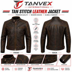 เสื้อแจ็คเก็ตหนังสำหรับผู้ชาย TANVEX Racer Pro รุ่นฤดูหนาว สีดำ แดง ขาว คอตั้ง ผลิตจากผ้าที่เป็นมิตรกับสิ่งแวดล้อม ดีไซน์สไตล์นักขี่มอเตอร์ไซค์ พร้อมซิป - Product Image 2