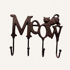 ตะขอแขวนผนังรูปแมวเหล็กหล่อตกแต่ง พร้อมตัวอักษร Meow ที่แขวนกุญแจ แข็งแรงทนทาน สีน้ำตาลแบบเรียบง่าย สำหรับแขวนกุญแจและเสื้อโค้ท - Product Image 1