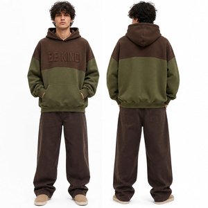Sweat-shirt à capuche oversize pour homme, color block, motif gaufré 'Be Kind', poche avant, décontracté, en molleton bouclette, coupe classique, pour l'automne - Product Image 2