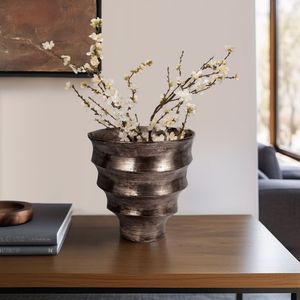 Modern <b>Bronze</b> Tabletop <b>Vase</b> Handmade Textured Metal Decorative Flower Pot for Home Interior Design - Product Image 1