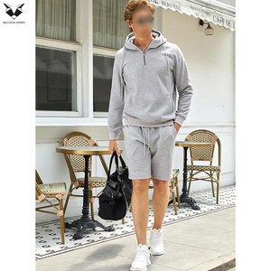 Men's 2 Piece Outfits In Gray Color Best Quality Half Zip Hoodie Sweatshirt Tracksuit Joggers Shorts <b>Set</b> With Pockets - Product Image 3