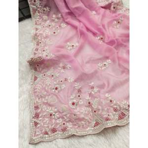 ชุดส่าหรีสำหรับผู้หญิง ดีไซน์เนอร์ พร้อมงานปักลายหลายสีและเลื่อม - Product Image 4