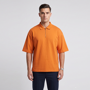 Polos tricotés à manches courtes pour hommes, style décontracté, coupe oversize, avec demi-fermeture éclair et épaules tombantes - Product Image 6