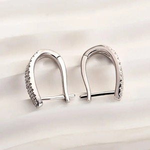 Nueva Colección de Pendientes de Aro con Corte Redondo en Forma de U, con Moissanita 925 y Baño de Oro Blanco de 18K, para Mujer - Product Image 2