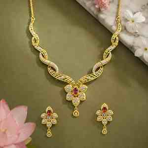 ชุดสร้อยคอสั้นชุบทอง 14K18K24K แบบไมครอน ประดับด้วยพลอย AD และทับทิม ดีไซน์ลายดอกไม้แบบดั้งเดิม ชุดเครื่องประดับแฟชั่น ขายส่ง - Product Image 2