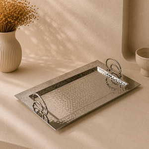 Boho Stainless Steel Hammered Rectangular <b>Serving</b> Tray Textured Finish Rust Resistant Premium <b>Buffet</b> Dining Display <b>Platter</b> - Product Image 3