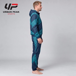 Ensemble de jogging pour homme, coupe sportive légère en polyester, avec blocs de couleur, capuche, manches longues, fermeture éclair et poches latérales - Product Image 2