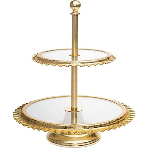 Three Tier Gold Plated Metal Cake Stand With Marble Tray White And Gold Pattern Diamond <b>Top</b> Design For Elegant Display Supplies - Product Image 5
