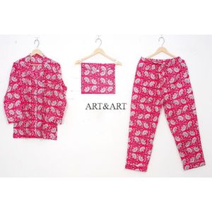 Elegante Conjunto de Pijama de Algodón para Mujer, Diseño Floral Estampado a Mano, Ropa de Dormir Cómoda, Ropa de Fiesta, Lavable, Estilo Indio - Product Image 6