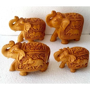 Éléphants en bois sculptés à la main sculptant des produits de décoration intérieure - Product Image 1