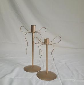 Brass Candlestick <b>Holder</b> Set With <b>Bow</b> Design For Valentine'S Day Home Decoration - Product Image 3
