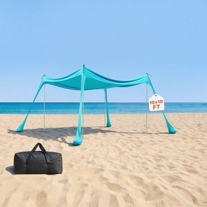 Carpa de Playa UPF50+ con Protección Solar, 6.6 pies de Altura, con Bolsas de Arena para Estabilidad, Postes, 10 x 10 pies, Fácil de Armar - Product Image 1