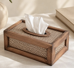 Boîte à mouchoirs rectangulaire en bois d'acacia de qualité supérieure, faite à la main, en bois massif, pour la maison, l'hôtel et le bureau, écologique - Product Image 1