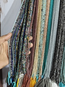 Brins de perles de verre multicolores avec pompons, perles à facettes en cristal, fournitures pour la fabrication de bijoux - Product Image 6
