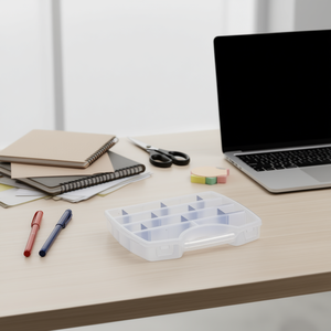 Scatola portaoggetti in plastica rettangolare trasparente con scomparti, impilabile, organizer da ufficio per piccoli oggetti - Product Image 3