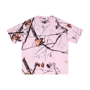 Camiseta de Manga Corta Oversize con Estampado de Camuflaje Rosa para Hombre, Informal, Transpirable, de Punto, con Cuello Redondo - Product Image 3