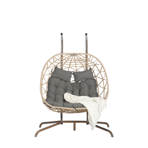 Doppia sedia a uovo per interni/esterni in vimini Rattan Swing amaca resistente UV cuscini per 500 libbre per camera da letto balcone Patio - Product Image 6