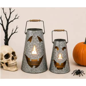 Lanterne Citrouille Jack-O'-Lantern en Métal Galvanisé, Support de Bougie d'Halloween Effrayant Style Ferme pour Décoration Intérieure et Extérieure d'Automne - Grande Vente - Product Image 6