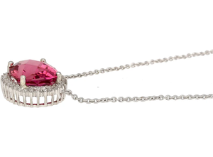 Collar con Colgante de Morganita de Corte Ovalado, Plata 925 con Baño de Rodio, Cadena de Caja, Clásico para Uso Diario de Mujer - Product Image 3