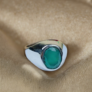High Quality 925 Sterling Silver Classic Bezel Setting <b>Indian</b> Wedding <b>Ring</b> with Green Onyx Gemstone for Women's Party Gift - Product Image 1