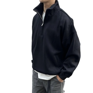 Sweat-shirt à capuche oversize en molleton épais, 14 zip, pull-over en coton mélangé, uni, teint, quart de zip, capuche unisexe, sweat-shirt d'hiver - Product Image 2