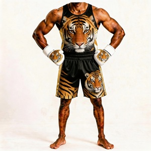 Ensemble de boxe imprimé tigre, vêtements d'entraînement en polyester avec gants, shorts et haut durables pour toutes les saisons - Product Image 1