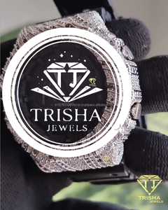 <b>Black</b> Face Luxury <b>Watch</b> with VVS Moissanite Diamonds Set in 925 Sterling Silver Fashion Accessory - Product Image 2
