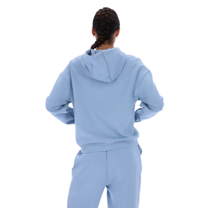 <b>Women</b> Light <b>Blue</b> Hooded Sweatshirt Solid Color Cotton <b>Fleece</b> Casual Autumn Style Regular Length Full Sleeve - Product Image 2