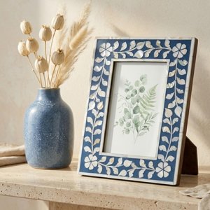 Luxury blue mother of pearl MOP photo <b>frame</b> good price handcraft flower pattern capiz shell inlay <b>picture</b> <b>frames</b> - Product Image 3