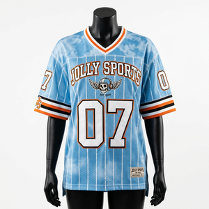 Maillot de football pour femme 150 GSM en polyester à séchage rapide, maille bleu ciel, panneaux rayés, logo imprimé par sublimation - Product Image 1