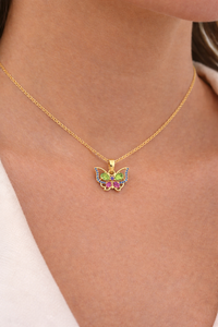 Pendentif papillon saphir en argent sterling, accent rubis - Collier pendentif pierre de naissance de septembre pour femme - Product Image 2