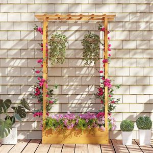70\" Tall <b>Pine</b> Wood Raised Garden <b>Bed</b> with Flat Roof Trellis Open-Ended Base Planter for Climbing Vegetables & Plants - Product Image 2
