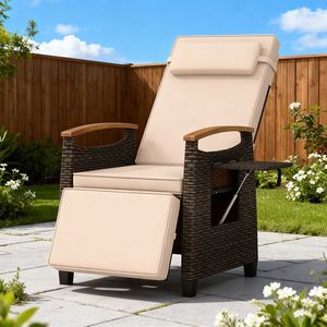Adjustable <b>Backrest</b> and Footrest Patio Wicker Recliner Chair Garden Chairs - Product Image 1