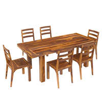 Ensemble de table à manger en bois massif 7 pièces, rectangulaire, rustique, moderne, 6 chaises, meubles de maison stables