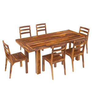 Juego de Comedor de Madera Maciza de 7 Piezas, Rectangular, Rústico Moderno, 6 Sillas, Muebles Estables para el Hogar - Product Image 1