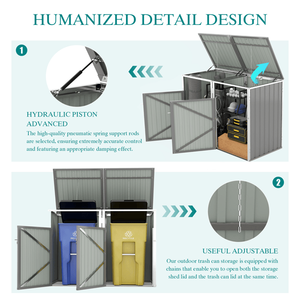 Casetta per Bidoni della Spazzatura in Metallo da Esterno con Spazio di Stoccaggio di 54 Piedi Cubi, Contiene 2 Bidoni in Acciaio Inox Zincato - Product Image 3