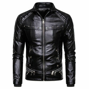 Full Sleeve Custom Logo 2026 Latest Design Men Leather <b>Jacket</b> with <b>Canvas</b> Stand Collar for Casual Wear in Low Prices - Product Image 1