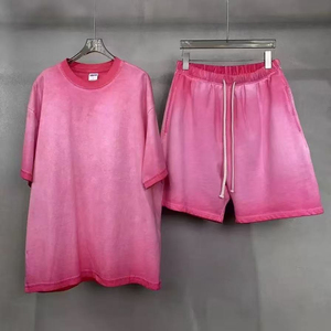 Men Pink Washed Graphic <b>T</b> <b>Shirt</b> Shorts Set Oversized <b>Gothic</b> Streetwear Stripe Detail Two Piece Casual Summer Matching Outfit - Product Image 4